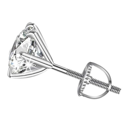 Men's Single White Round Solitaire Diamond Screw Back Stud Earring