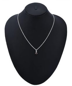 silver tiny red garnet pendant necklace