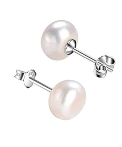 Sophisticated White Freshwater Pearl Stud Earring in Silver by SIVYAA