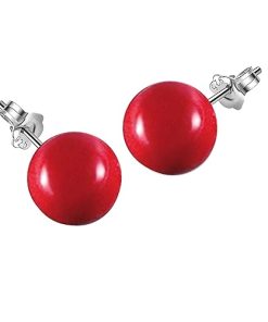 Sophisticated Red Classic Pearl Stud Earring in Sterling Silver by SIVYAA