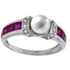 SIVYAA Solitary pearl framed with white CZ & Square Cut Ruby pure silver Finger Band