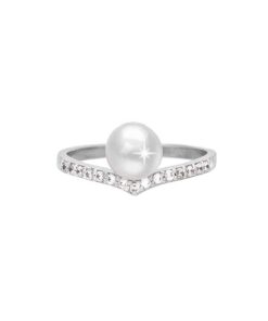 SIVYAA stunning V-Shape, Pearl & Cubic Zirconia pure silver Finger Band