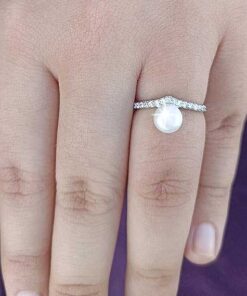 model wearing1- SIVYAA V-Shape, Pearl & Cubic Zirconia pure silver Finger Ring