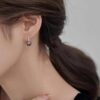 model wearing-SIVYAA Fresh Water Aubergine (purple) Pearl Tiny Drop Dangle pure silver Earrings