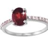 SIVYAA Oval Cut Garnet & Cubic Zircon pure silver Finger Band