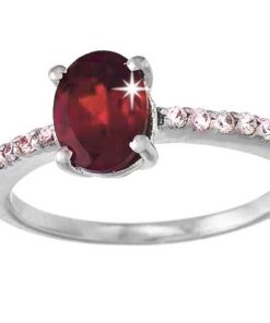 SIVYAA Oval Cut Garnet & Cubic Zircon pure silver Finger Band