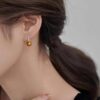 model wearing - SIVYAA Fresh Water Bronze Pearl Tiny Drop Dangle pure silver Earrings