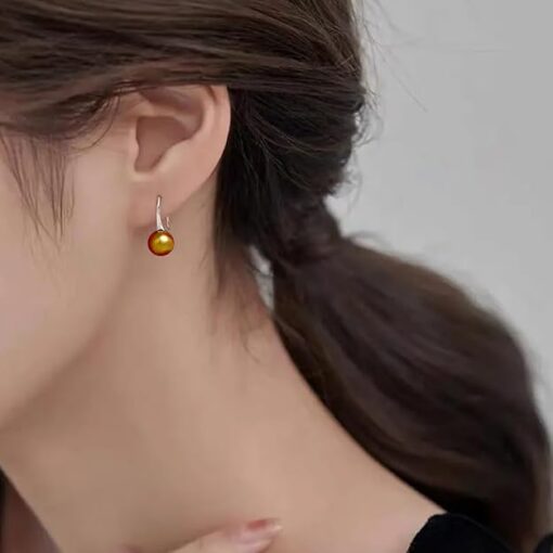 model wearing - SIVYAA Fresh Water Bronze Pearl Tiny Drop Dangle pure silver Earrings