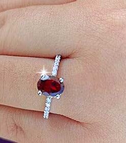 model wearing- SIVYAA Oval Cut Garnet & Cubic Zircon pure silver Finger Band