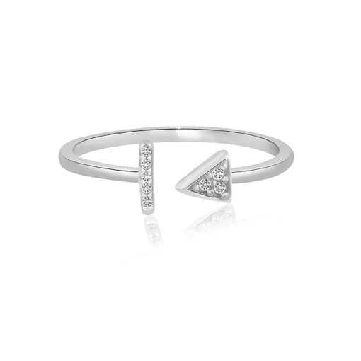 horizontal view- SIVYAA Dainty Bar n Arrow White CZ Diamond pure silver Ring