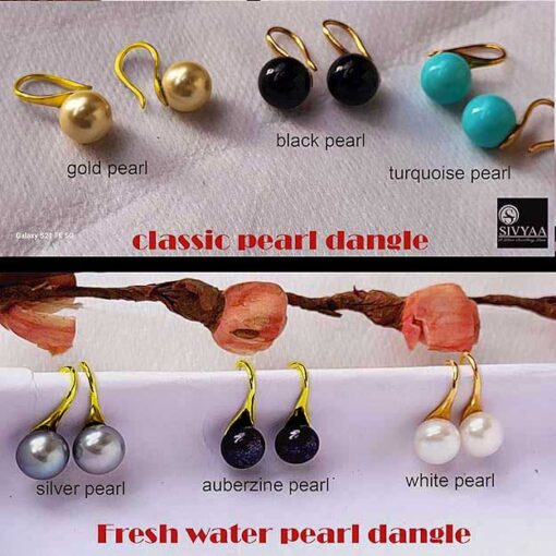 gold finish SIVYAA Fresh Water Pearl Tiny Drop Dangle pure silver Earrings