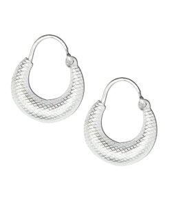 Kaju Shape grid textured pure silver Hoop Earrings