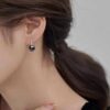 model wearing - SIVYAA Fresh Water Black Pearl Tiny Drop Dangle pure silver Earrings