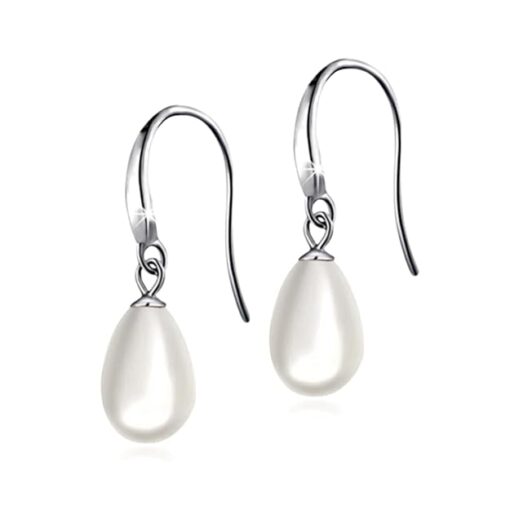 SIVYAA Fresh Water White Tear Drop Pearl Hook Dangle Earrings