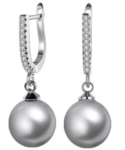 SIVYAA Solitaire Classic Silver Pearl Drop Dangle Hoop Earrings