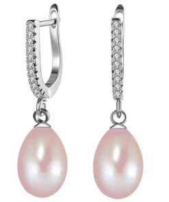 SIVYAA Solitaire Fresh Water Tear Drop Pink Pearl Dangle pure silver Hoop Earrings