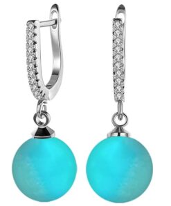 SIVYAA Solitaire Classic Turquoise Pearl Drop Dangle Hoop Earrings