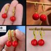 all side views -SIVYAA gold finish Classic Red Pearl Drop Hook Dangle Earrings