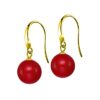 SIVYAA gold finish Classic Red Pearl Drop Hook Dangle Earrings