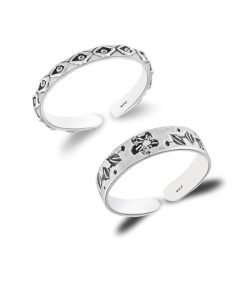 diamond - floral motief SIVYAA Trendy 1 pcs Oxidized Toe Ring Pure Silver Band for Women