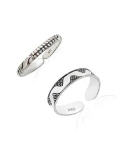 dots-wave & Triangle- pattern SIVYAA Trendy 1 pcs Oxidized Toe Ring Pure Silver Band for Women