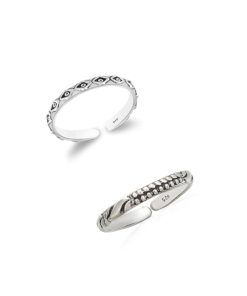 dot-wave & diamond motif- SIVYAA Trendy 1 pcs Oxidized Toe Ring Pure Silver Band for Women