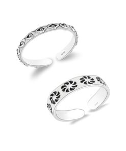 floral diamond motif- SIVYAA Trendy 1 pcs Oxidized Toe Ring Pure Silver Band for Women