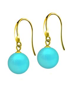 SIVYAA gold finish Classic Turquoise Pearl Drop Hook Dangle Earrings