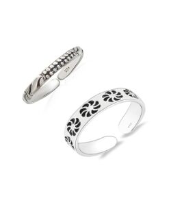 dots-wave & floral- pattern SIVYAA Trendy 1 pcs Oxidized Toe Ring Pure Silver Band for Women
