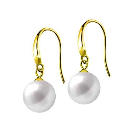 SIVYAA gold finish Classic White Pearl Drop Hook Dangle Earrings