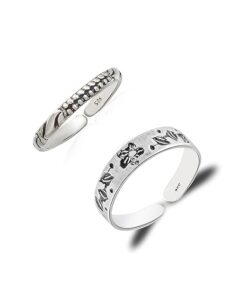 dots-wave & floral-leaves pattern SIVYAA Trendy 1 pcs Oxidized Toe Ring Pure Silver Band for Women