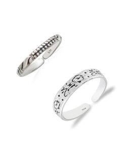 dot-wave & random motif SIVYAA Trendy 1 pcs Oxidized Toe Ring Pure Silver Band for Women