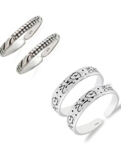 combo of dots-wave & Random pattern Oxidized Pure Silver Toe Ring Band- SIVYAA