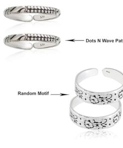 Name- combo of dots-wave & Random pattern Oxidized Pure Silver Toe Ring Band- SIVYAA