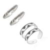 combo of dots-wave & triangle pattern Oxidized Pure Silver Toe Ring Band- SIVYAA