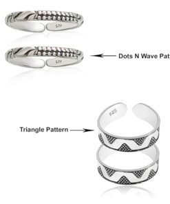 name- combo of dots-wave & triangle pattern Oxidized Pure Silver Toe Ring Band- SIVYAA