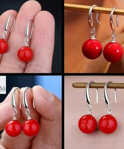 all side views -SIVYAA Classic Red Pearl Drop Hook Dangle Earrings