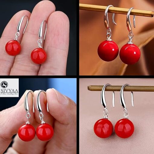 all side views -SIVYAA Classic Red Pearl Drop Hook Dangle Earrings