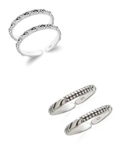 combo of dots-wave & Diamond pattern Oxidized Pure Silver Toe Ring Band- SIVYAA