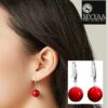 model wearing -SIVYAA gold finish Classic Red Pearl Drop Hook Dangle Earrings
