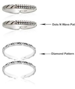 Name- combo of dots-wave & Diamond pattern Oxidized Pure Silver Toe Ring Band- SIVYAA