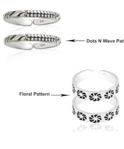 pattern name-combo of dots-wave & Floral pattern Oxidized Pure Silver Toe Ring Band- SIVYAA