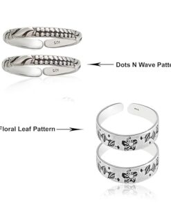 SIVYAA Trendy combo of dots-wave & floral-leaves pattern Oxidized Pure Silver Toe Ring bichhiya