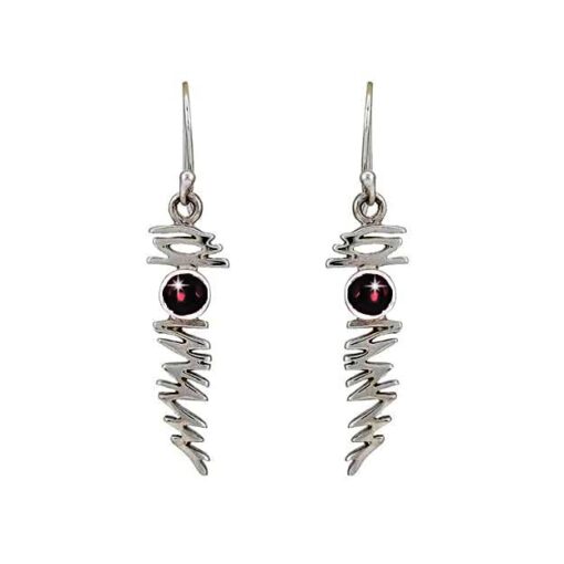 side view- SIVYAA Linear pure silver Earrings Studded with Round Garnet