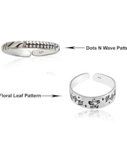 dots-wave & floral-leaves motif SIVYAA Trendy 1 pcs Oxidized Toe Ring Pure Silver Band