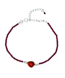 SIVYAA Red Maroon faceted Beads and Pear Solitaire Garnet Chain pure silver Bracelet