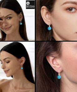 model wearing-SIVYAA Classic Turquoise Pearl Drop Hook Dangle Earrings