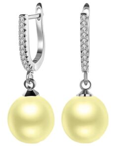 Solitaire Classic Gold Pearl Drop Dangle pure silver Hoop Earrings
