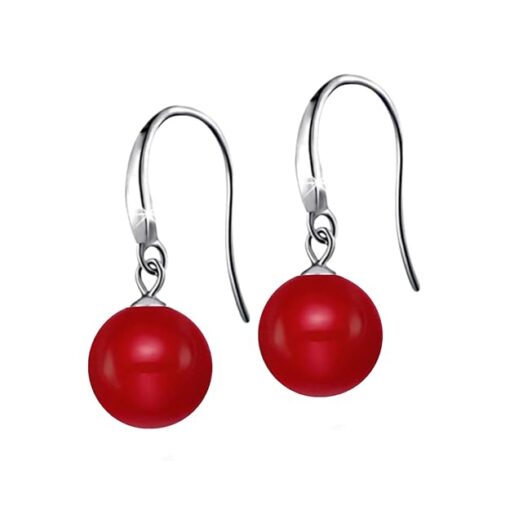 SIVYAA Classic Red Pearl Drop Hook Dangle Earrings