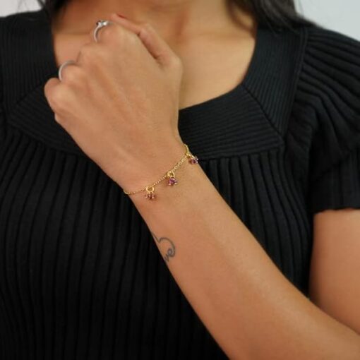 model wearing- SIVYAA Gold Plated Red Maroon Beads Charms pure silver Chain Bracelet